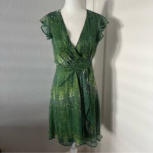 Sophia Eugene Green Printed Silk Wrap Dress